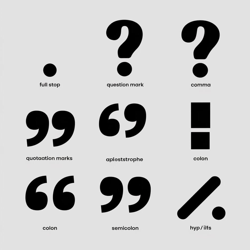 english language punctuation symbols and their names