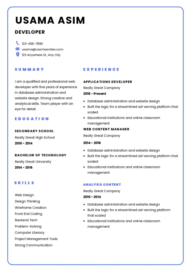 ATS-Friendly Resume/ CV Templates: How to Make an ATS-Friendly Resume with ChatGPT and Get a 90+ Score TEMPLATE FOR DEVELOPER RESUME