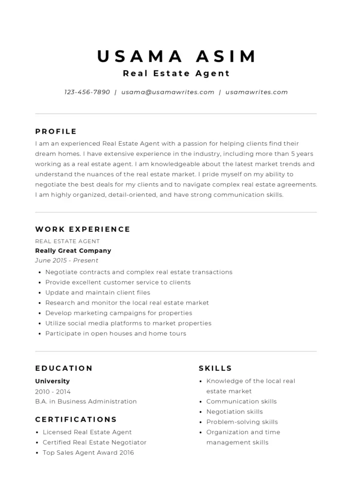 ATS-Friendly Resume/ CV Templates: How to Make an ATS-Friendly Resume with ChatGPT and Get a 90+ Score TEMPLATE FOR REAL ESTATE AGENT
