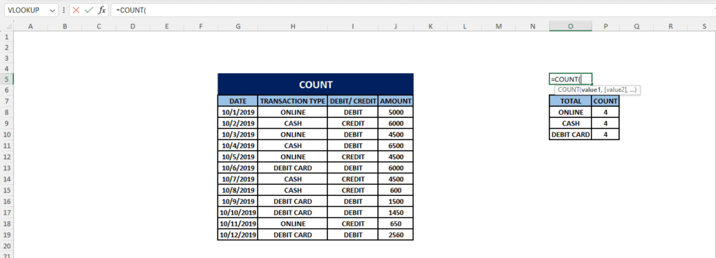 count ms excel formula