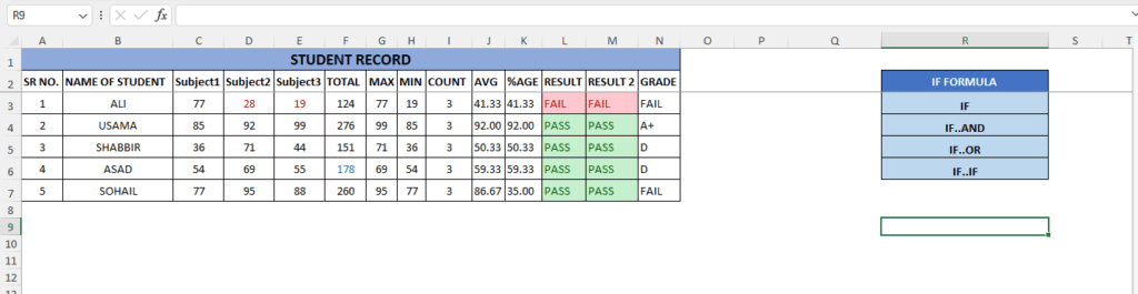 making student record using if formula