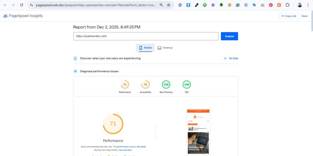 page speed insight  mobile test