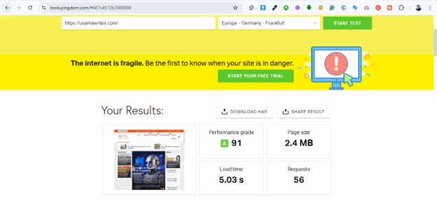 pingdom site analysis